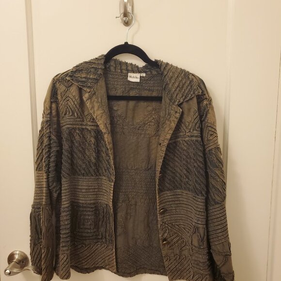 Mohito Womens Blazer Brown Geometric Textured Design Button Up Size XL - Picture 2 of 8